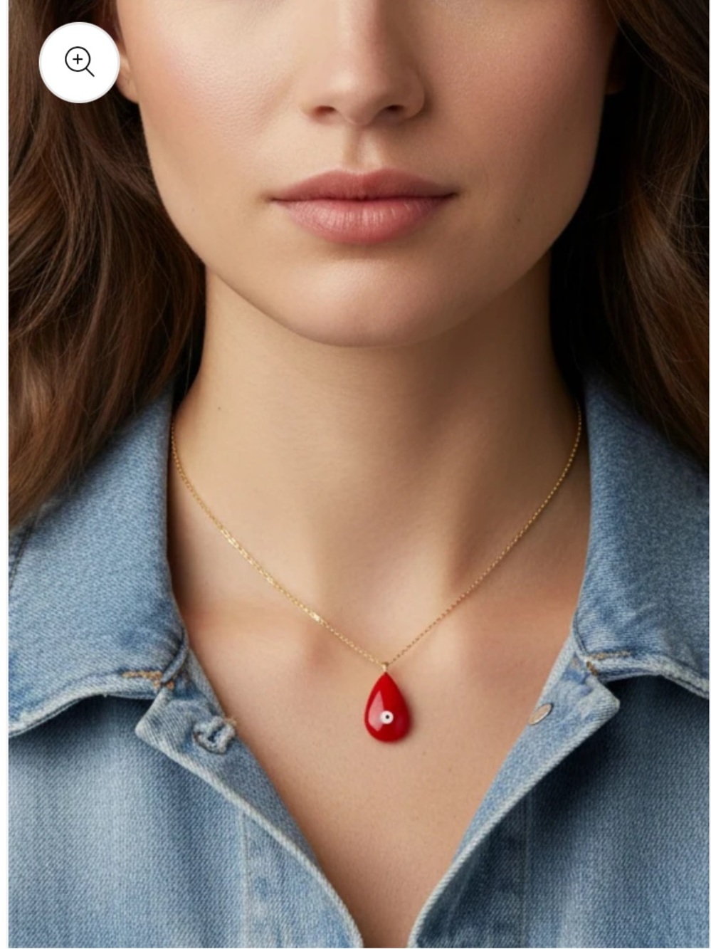 Evil Eyes Gold-Dipped Necklace with Red Teardrop Pendant
